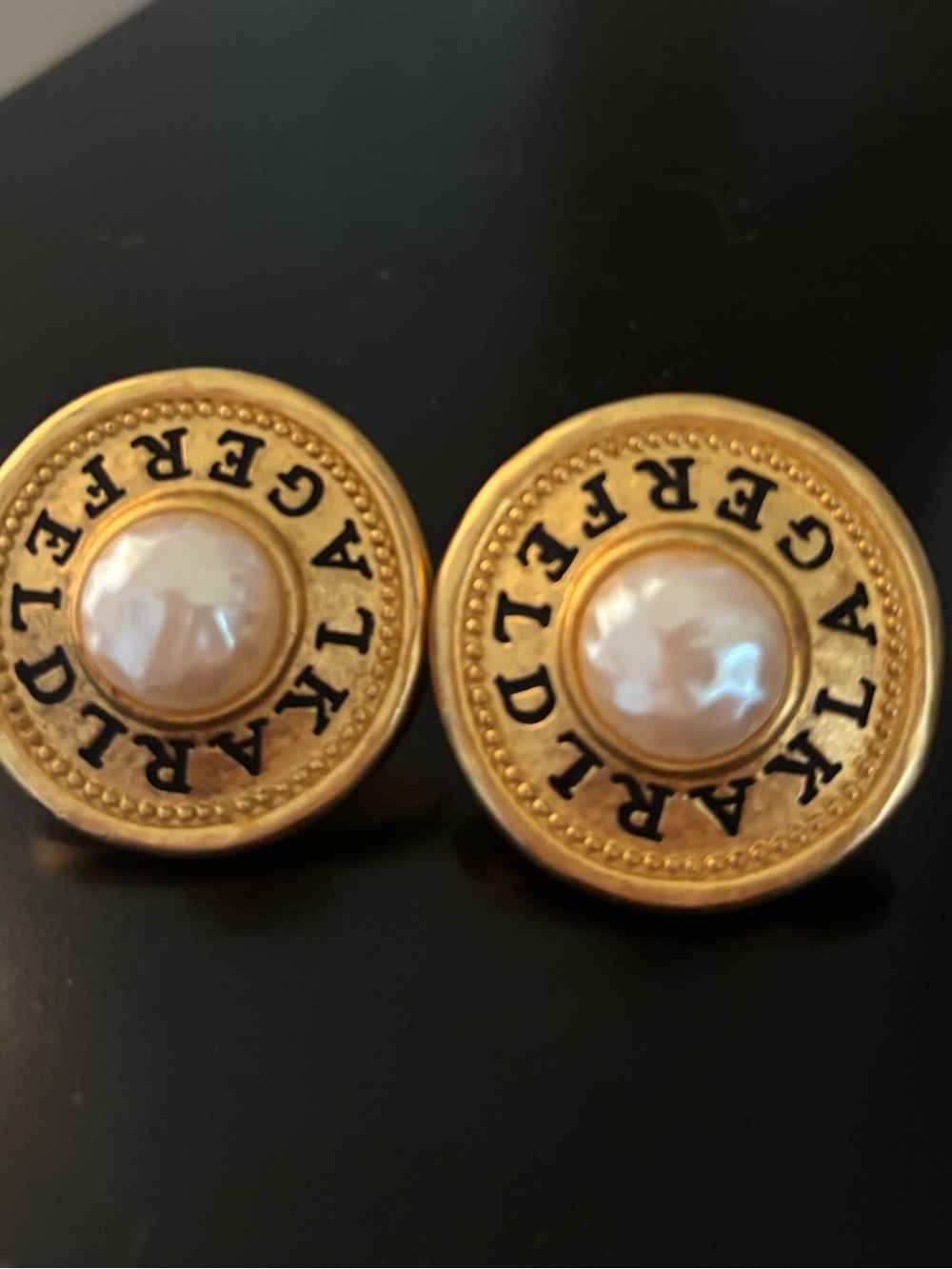 Karl Lagerfeld Gold and Pearl Button Clip Earrings